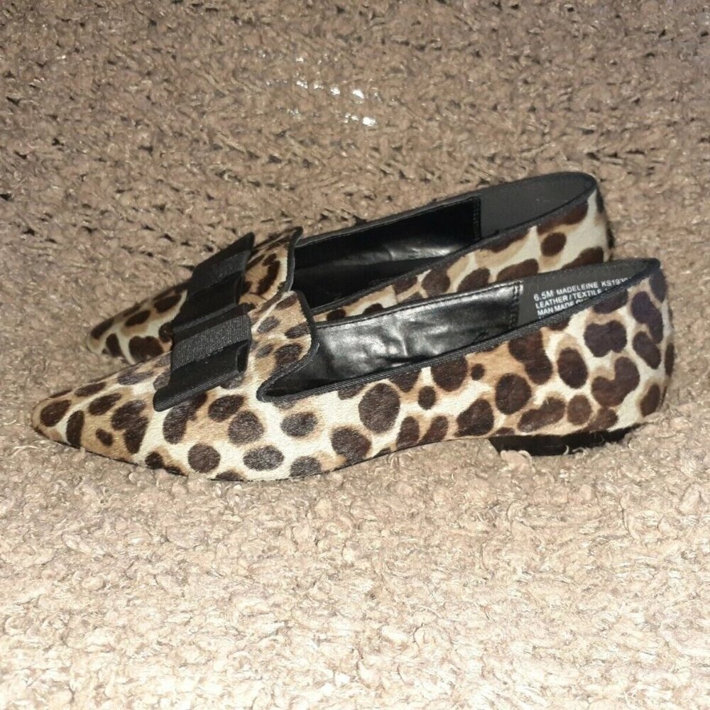 KENSIE-Leopard Pattern Calf Hair Ballet Flats-Ribbon Bow-Sz 6.5-Near Mint - Picture 2 of 7